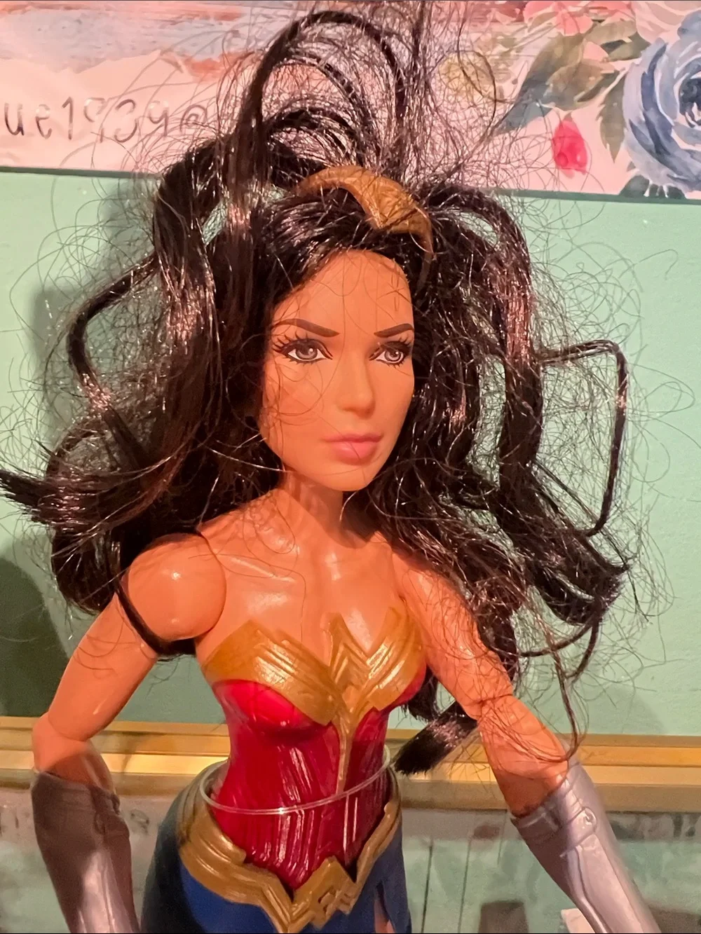 Vintage 2016 Mattel Wonder Woman Doll in Red, Blue and Gold Outfit